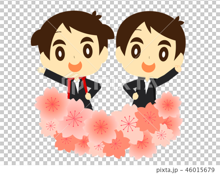 桜と小学校新入生 46015679