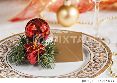 festive table decorated with Christmas balls and  46015833