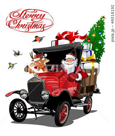 Vector Christmas card with cartoon retro Christmas 46018192