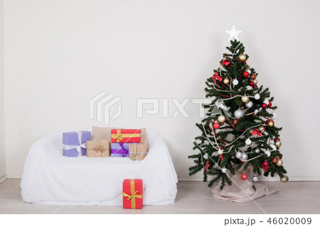 Christmas tree with presents lights new year Christmas tree with presents lights new year 46020009