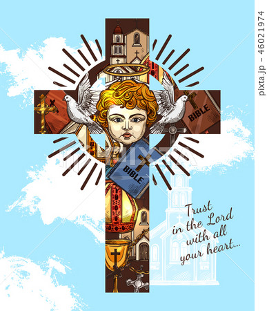 Catholic religious greeting, angel on cross Catholic religious greeting, angel on cross 46021974