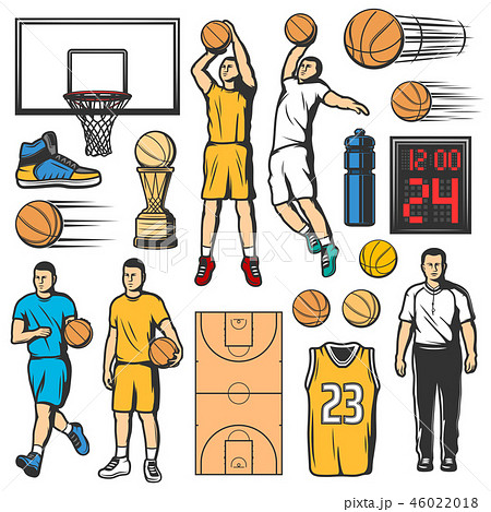Basketball Game Icons Players And Sport Itemsのイラスト素材