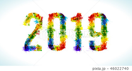 2019 year paint splashes. Gradient Vector Font. Number. 46022740