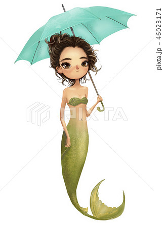 Cute Cartoon Mermaid With Red Curled Hairsのイラスト素材