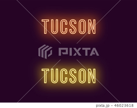 Neon name of Tucson city in USA. Vector text 46023618