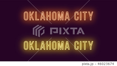 Neon name of Oklahoma City in USA. Vector text 46023674