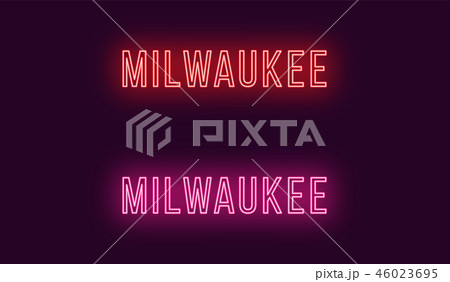 Neon name of Milwaukee city in USA. Vector text 46023695