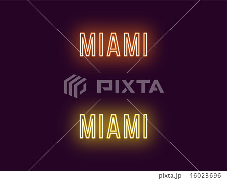 Neon name of Miami city in USA. Vector text 46023696