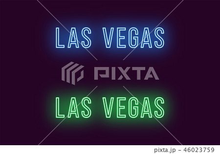 Neon name of Las Vegas city in USA. Vector text 46023759
