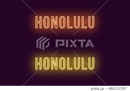 Neon name of Honolulu city in Hawaii. Vector text 46023787