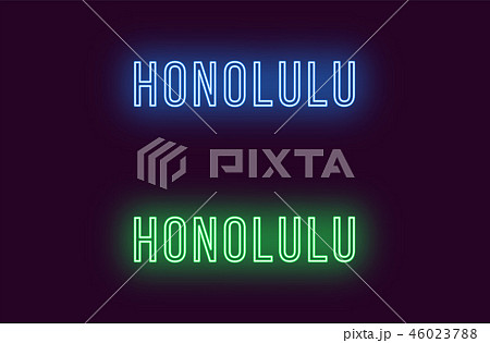 Neon name of Honolulu city in Hawaii. Vector text 46023788