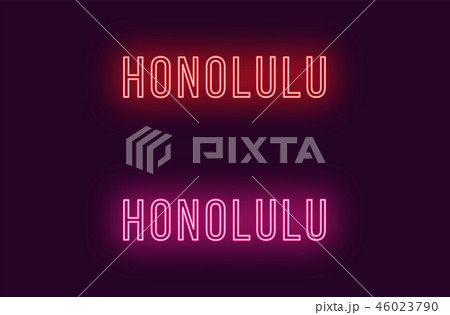 Neon name of Honolulu city in Hawaii. Vector text 46023790