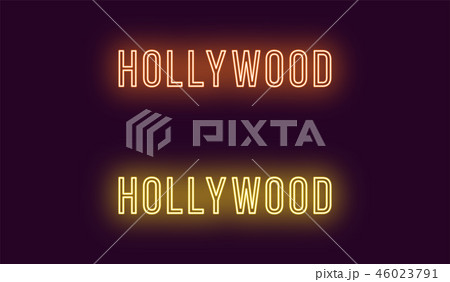 Neon name of Hollywood district in Los Angeles 46023791