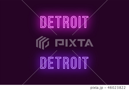 Neon name of Detroit city in USA. Vector text Neon name of Detroit city in USA. Vector text 46023822