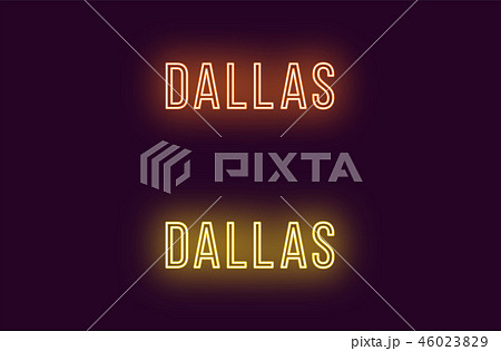 Neon name of Dallas city in USA. Vector text 46023829