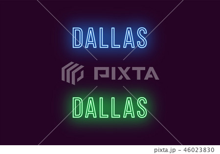 Neon name of Dallas city in USA. Vector text 46023830