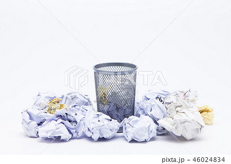 Crumpled Papers In Basket Over White Background Crumpled Papers In Basket Over White Background 46024834