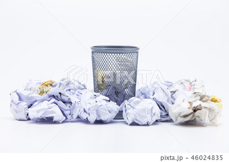 Crumpled Papers In Basket Over White Background Crumpled Papers In Basket Over White Background 46024835