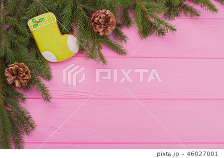 Corner of fresh fir branches and decorations. Corner of fresh fir branches and decorations. 46027001