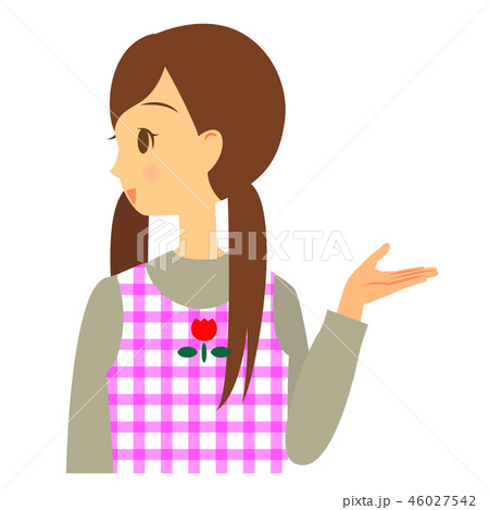 女性保育士 横向きで案内 上半身のイラスト素材