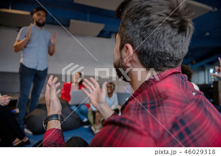 Group of businesspeople working together and preparing business plan 46029318