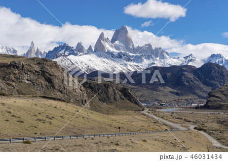 Monte Fitz Roy and the town El Chalten in Argentina Monte Fitz Roy and the town El Chalten in Argentina 46031434