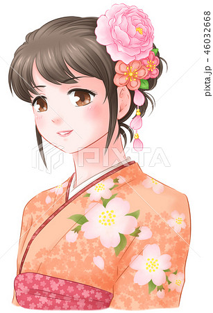 和服女性　絵 鬼灯柄の着物の女性イラスト - No: 2169793｜無料イラスト