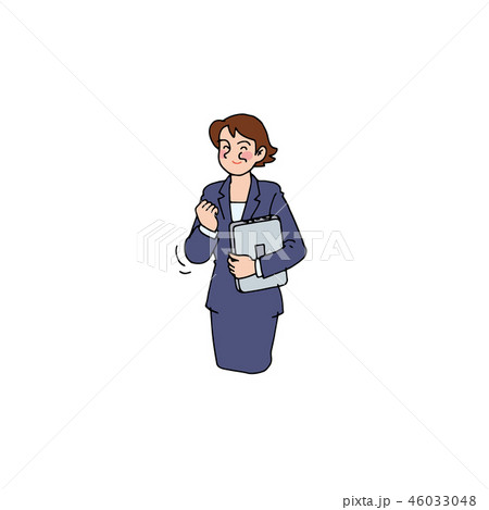 ノートパソコンを抱えガッツポーズをするOL 46033048