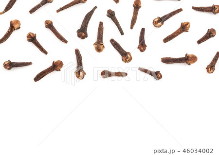 Dry spice cloves or carnation isolated on white background with copy space for your text. Top view Dry spice cloves or carnation isolated on white background with copy space for your text. Top view 46034002