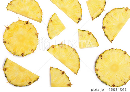 Sliced pineapple isolated on white background. Top view. Flat lay pattern Sliced pineapple isolated on white background. Top view. Flat lay pattern 46034361