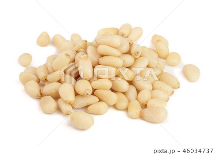 Shelled cedar pine nuts isolated on white background 46034737