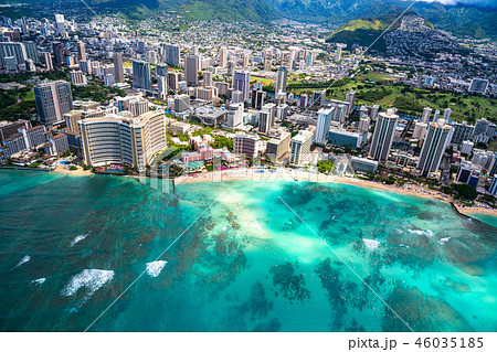 《ハワイ》ワイキキ上空・オアフ島《航空写真》 46035185