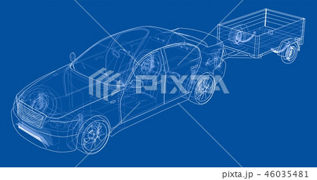 Sedan with open trailer sketch Sedan with open trailer sketch 46035481