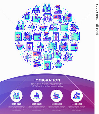 Immigration concept in circle with thin line icons 46037773