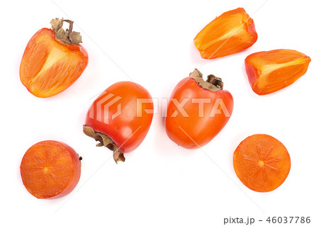 persimmon isolated on white background. Top view. Flat lay pattern persimmon isolated on white background. Top view. Flat lay pattern 46037786