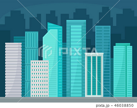 Modern cityscape with skyscrapers, business buildings at night, urban panorama, city street 46038850