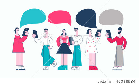 Vector cartoon women and man talking with bubbles 46038934