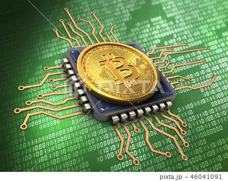 3d illustration of bitcoin with cpu 46041091