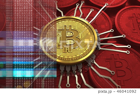 3d illustration of bitcoin with chip schema 3d illustration of bitcoin with chip schema 46041092