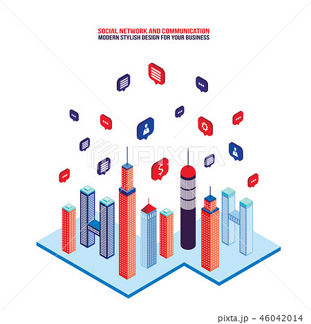 City social network Tall buildings speech bubbles City social network Tall buildings speech bubbles 46042014