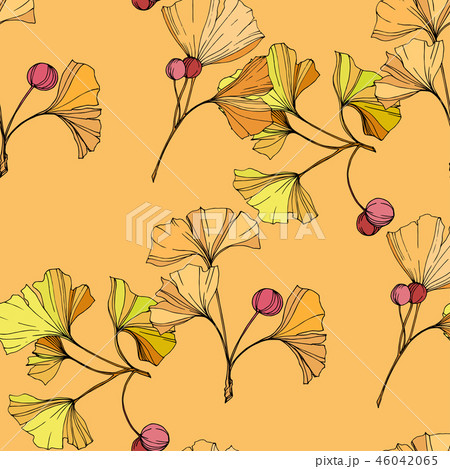 Vector. Orange and yellow ginkgo leaf. Seamless background pattern. Fabric wallpaper print texture 46042065