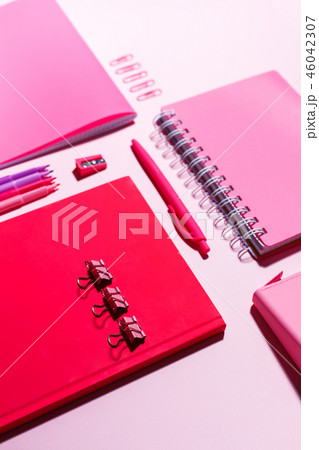 Stationery in pink tones on a pink background 46042307
