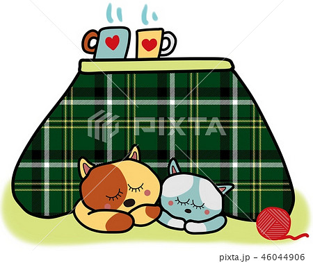こたつで眠るねこ（みどり色） 46044906