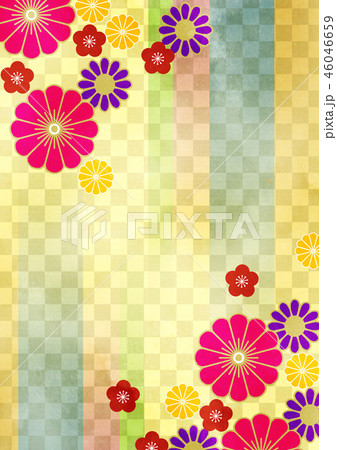 和柄背景市松菊梅のイラスト素材