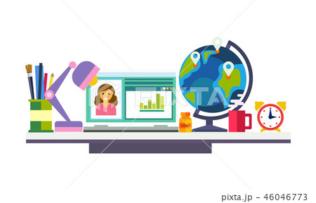 Elearning, online education process, school student workspace or workplace vector Illustration Elearning, online education process, school student workspace or workplace vector Illustration 46046773