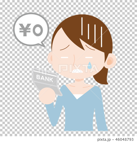 女性　上半身　通帳残高0円 46048793
