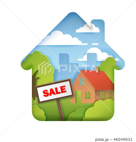 Houses for sale, realtor, house sold signs, paper style 3D volumetric layers Houses for sale, realtor, house sold signs, paper style 3D volumetric layers 46049032