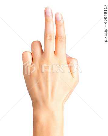 Female hand showing three fingers and palm Female hand showing three fingers and palm 46049117
