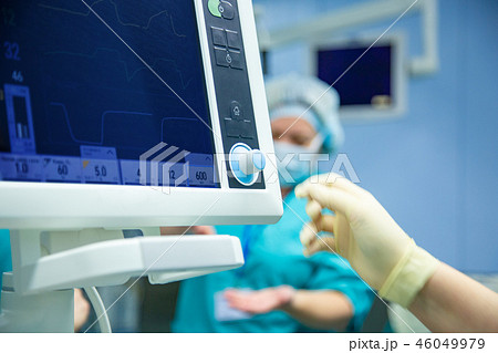 equipment and medical devices in modern operating room take with art lighting and blue filter 46049979
