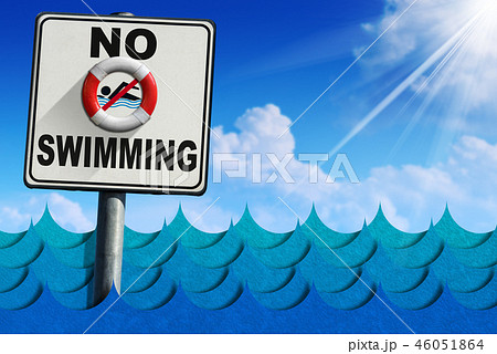 No Swimming - Signboard with Sea Waves No Swimming - Signboard with Sea Waves 46051864